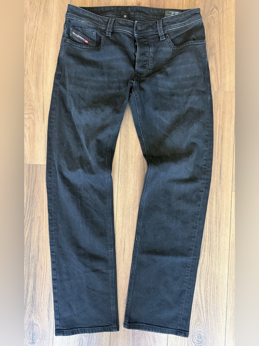 Diesel Larkee Regular Straight Fit Stretch Button Fly Black Jeans Men 33x32